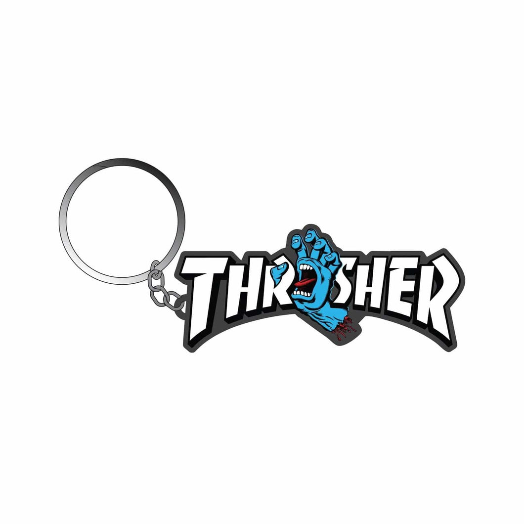 سلسلة مفاتيح بشعار Thrasher Screaming باللون الأسود/الأزرق مقاس 3.5 بوصة × 1.5 بوصة