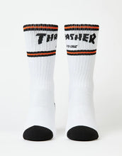 Load image into Gallery viewer, Santa Cruz x Thrasher SC Strip Crew Socks - White
