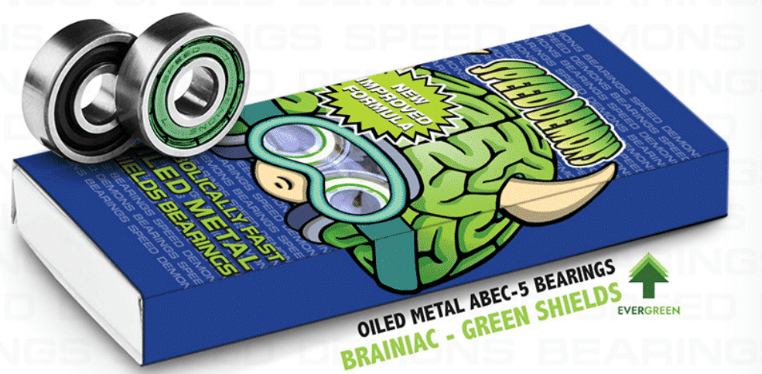 Speed Demons Brainiac Bearings
Speed Demons Brainiac Skateboard Bearings Green Abec 5
Pack contains set of 8 Bearings.
Grade 10 high carbon chrome steel balls. Outer Green coloured shields.
High bearingsspeed demonsRage 